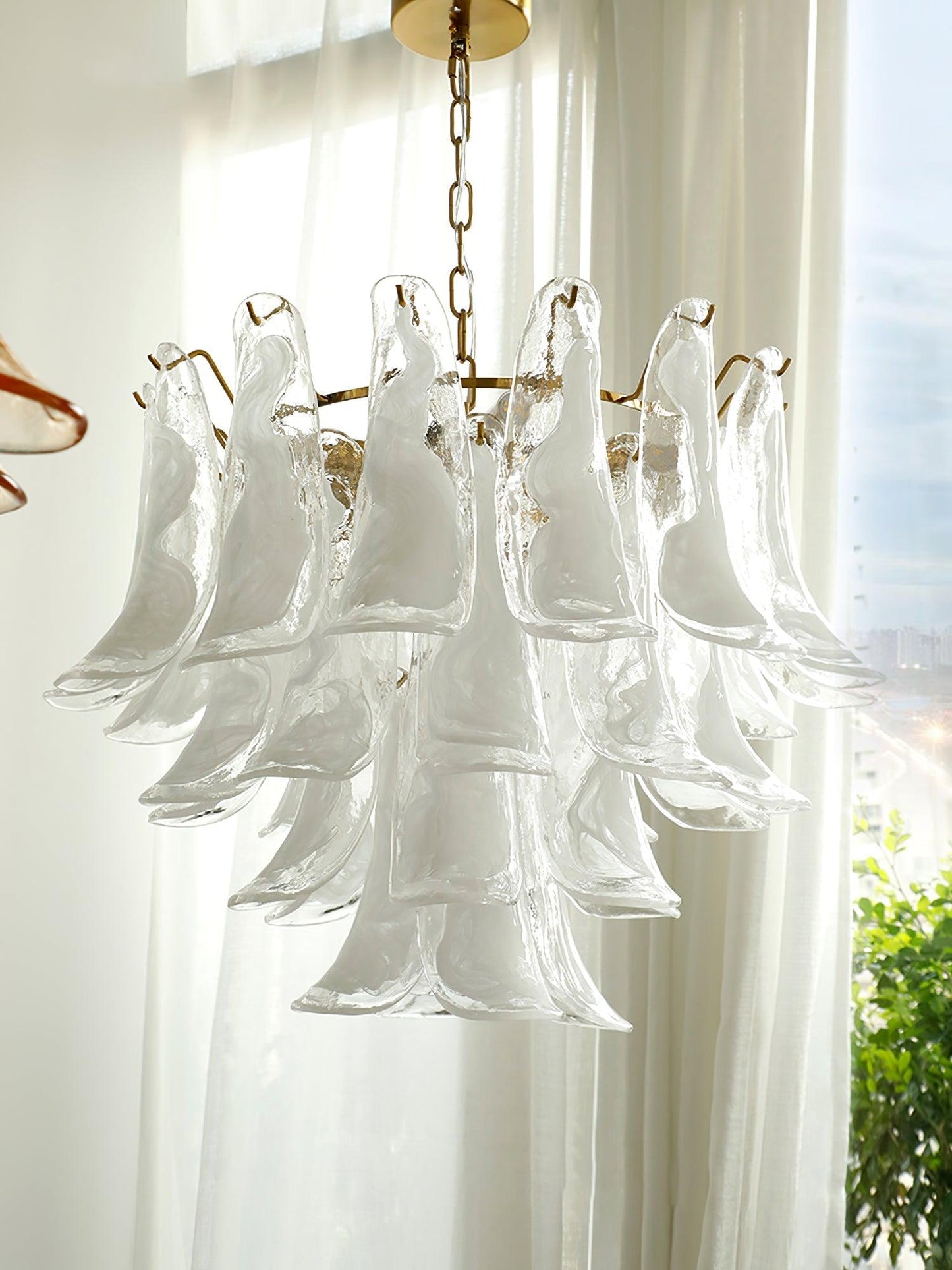 Elegant Glass Leaf Chandelier - Adjustable Height, Energy Efficient Li
