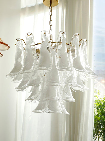 Elegant Glass Leaf Chandelier - Adjustable Height, Energy Efficient Li
