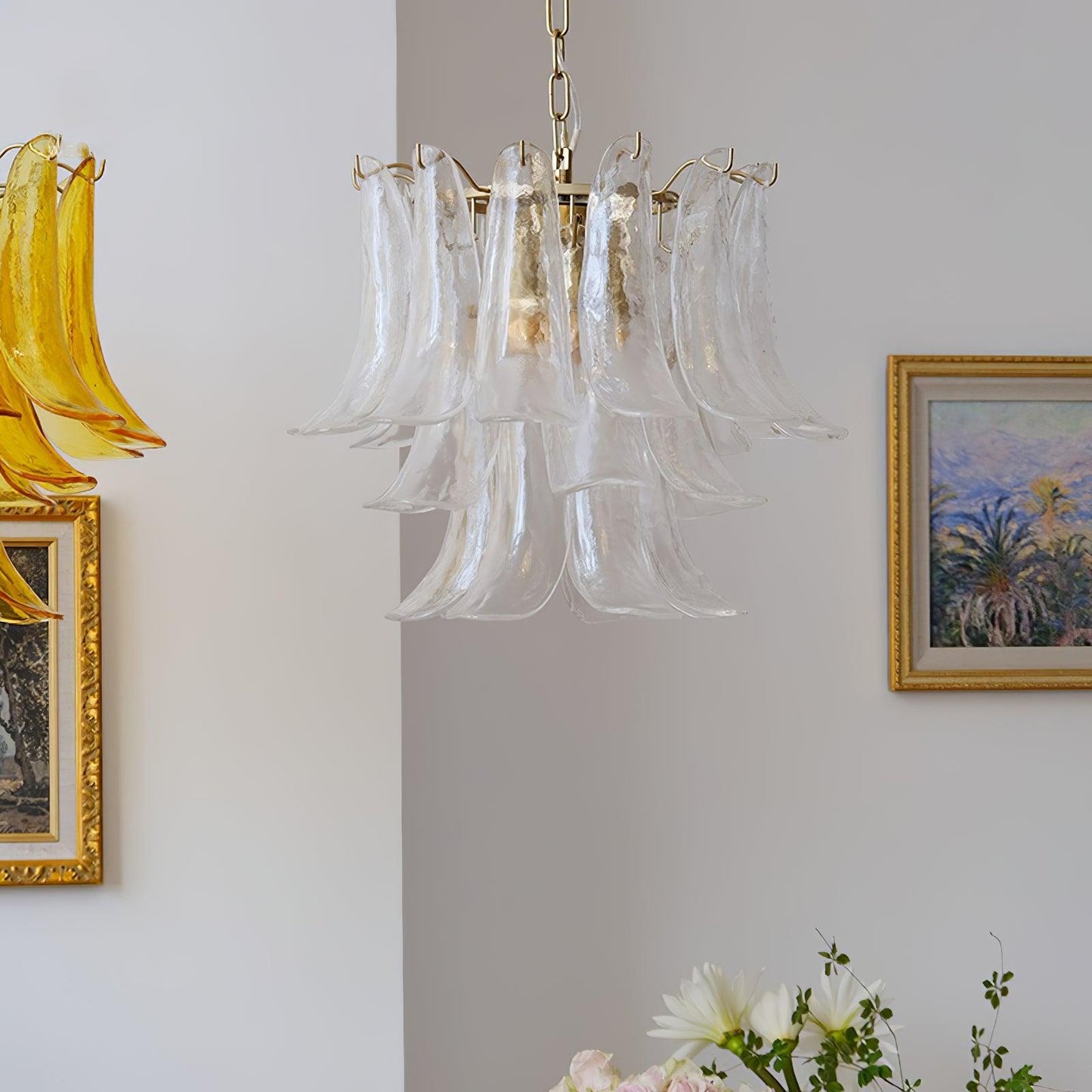 Elegant Glass Leaf Chandelier - Adjustable Height, Energy Efficient Li