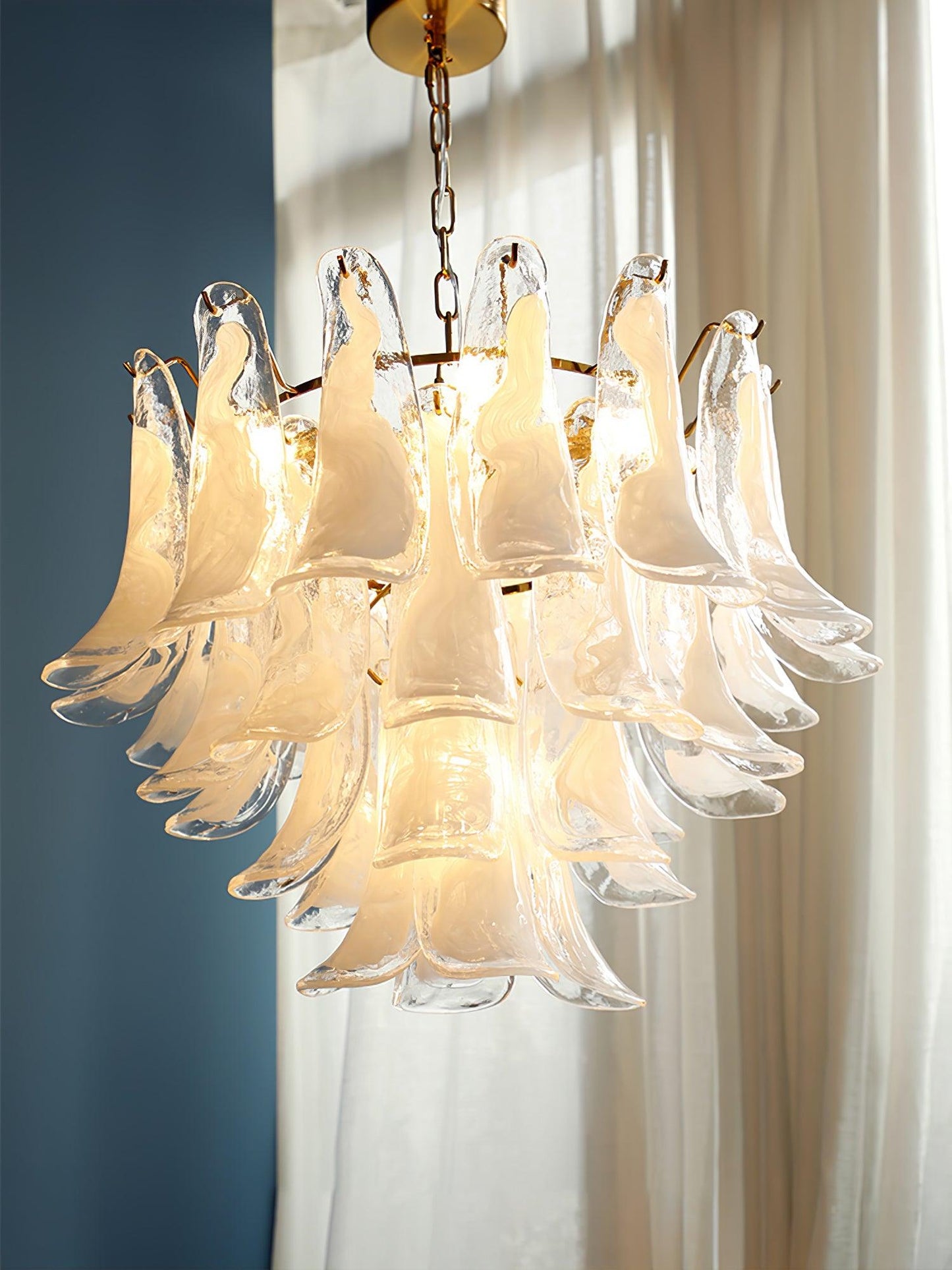 Elegant Glass Leaf Chandelier - Adjustable Height, Energy Efficient Li