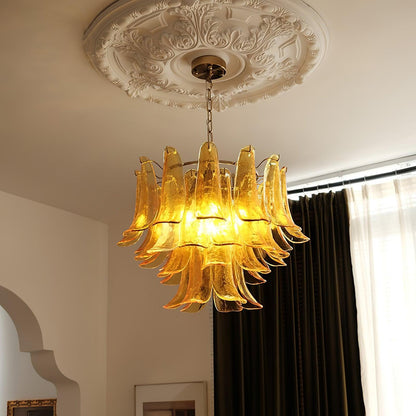 Elegant Glass Leaf Chandelier - Adjustable Height, Energy Efficient Li
