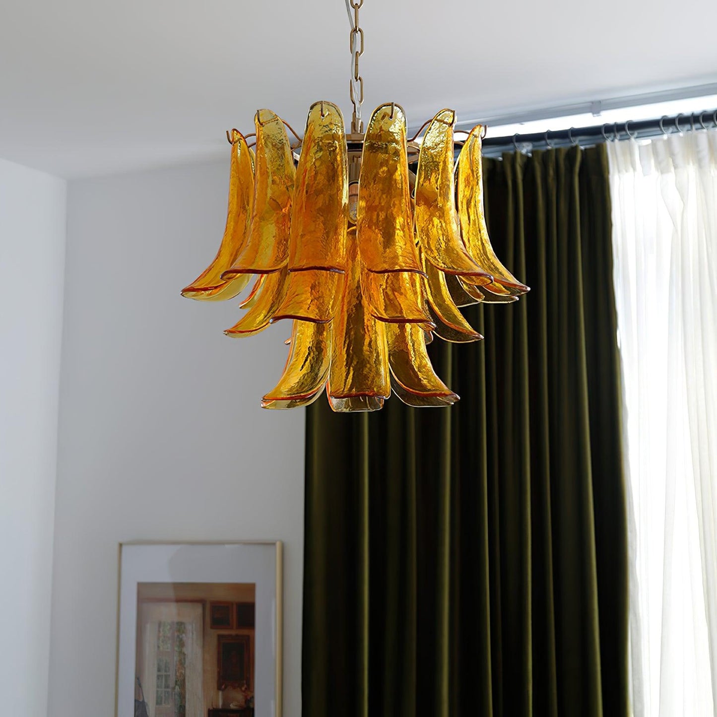 Elegant Glass Leaf Chandelier - Adjustable Height, Energy Efficient Li