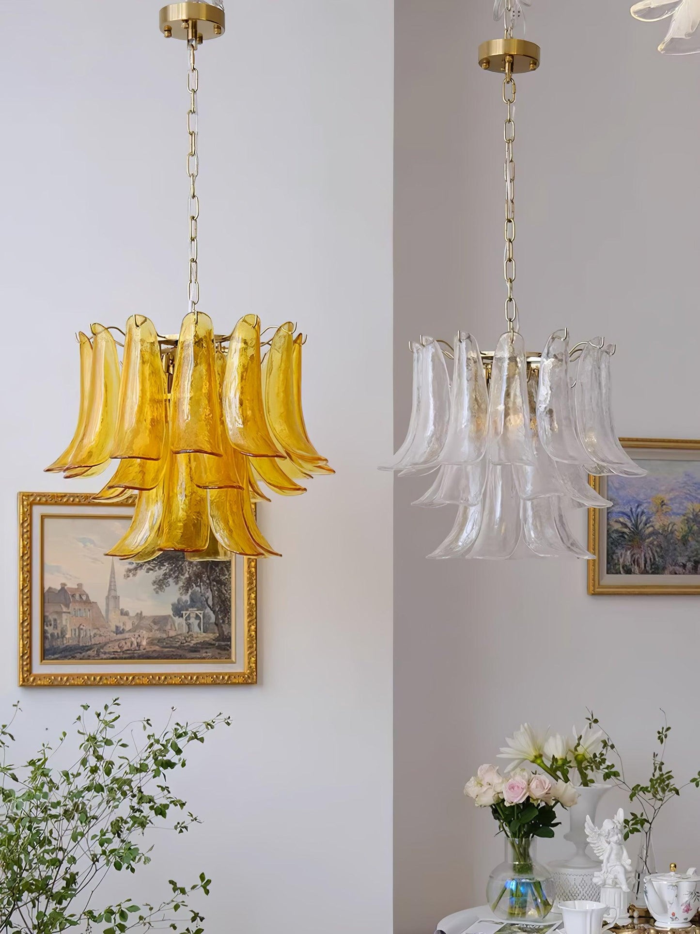 Elegant Glass Leaf Chandelier - Adjustable Height, Energy Efficient Li