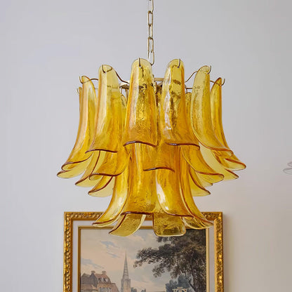 Elegant Glass Leaf Chandelier - Adjustable Height, Energy Efficient Li