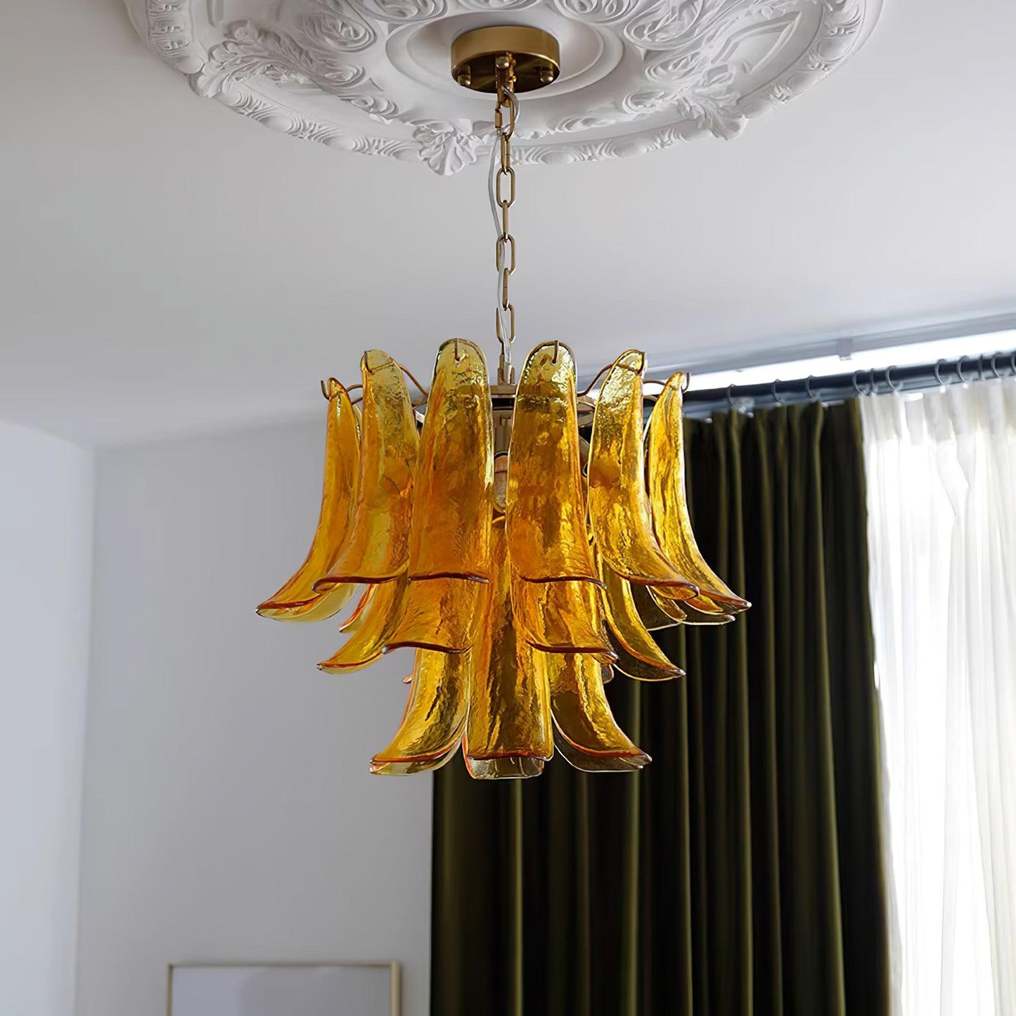Elegant Glass Leaf Chandelier - Adjustable Height, Energy Efficient Li