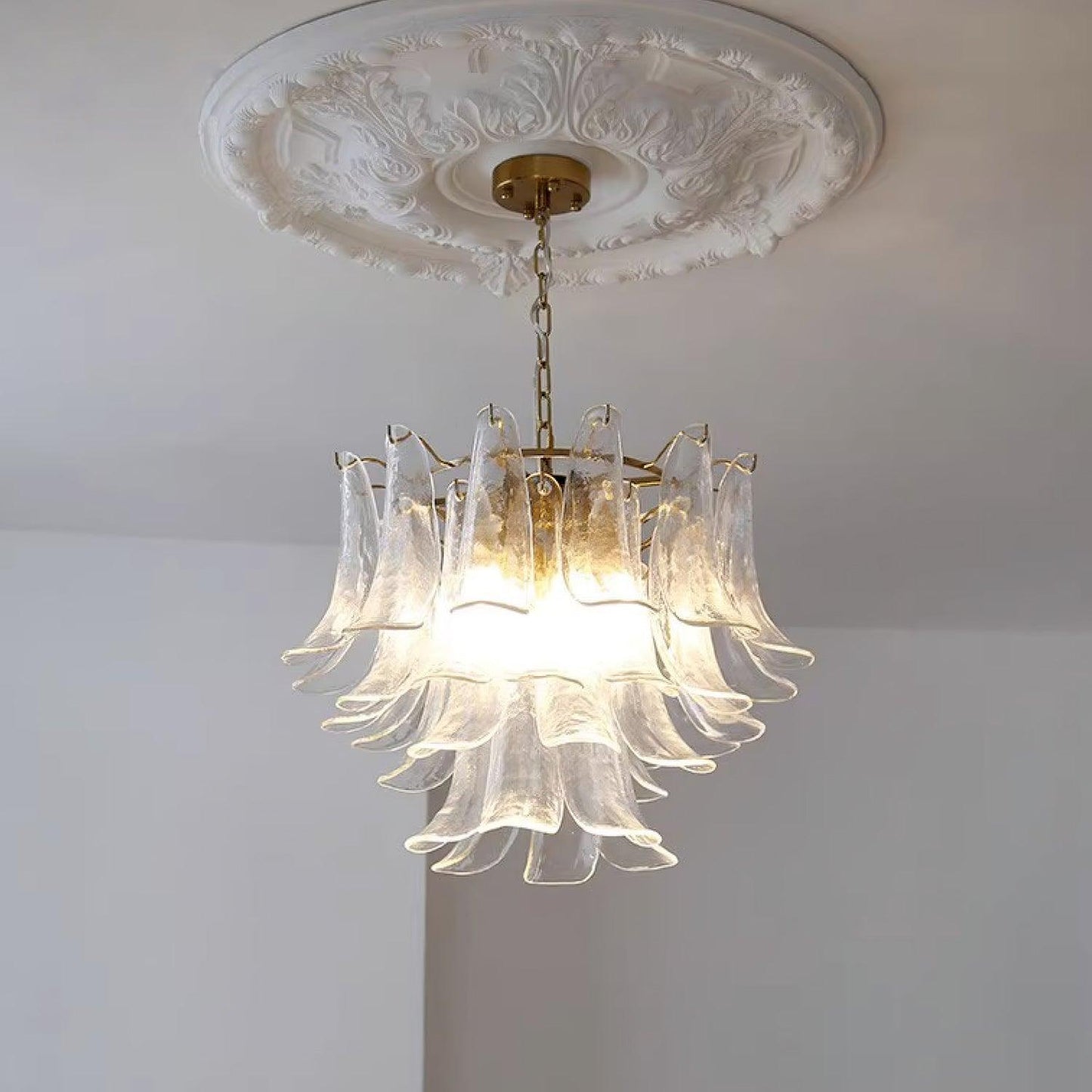Elegant Glass Leaf Chandelier - Adjustable Height, Energy Efficient Li
