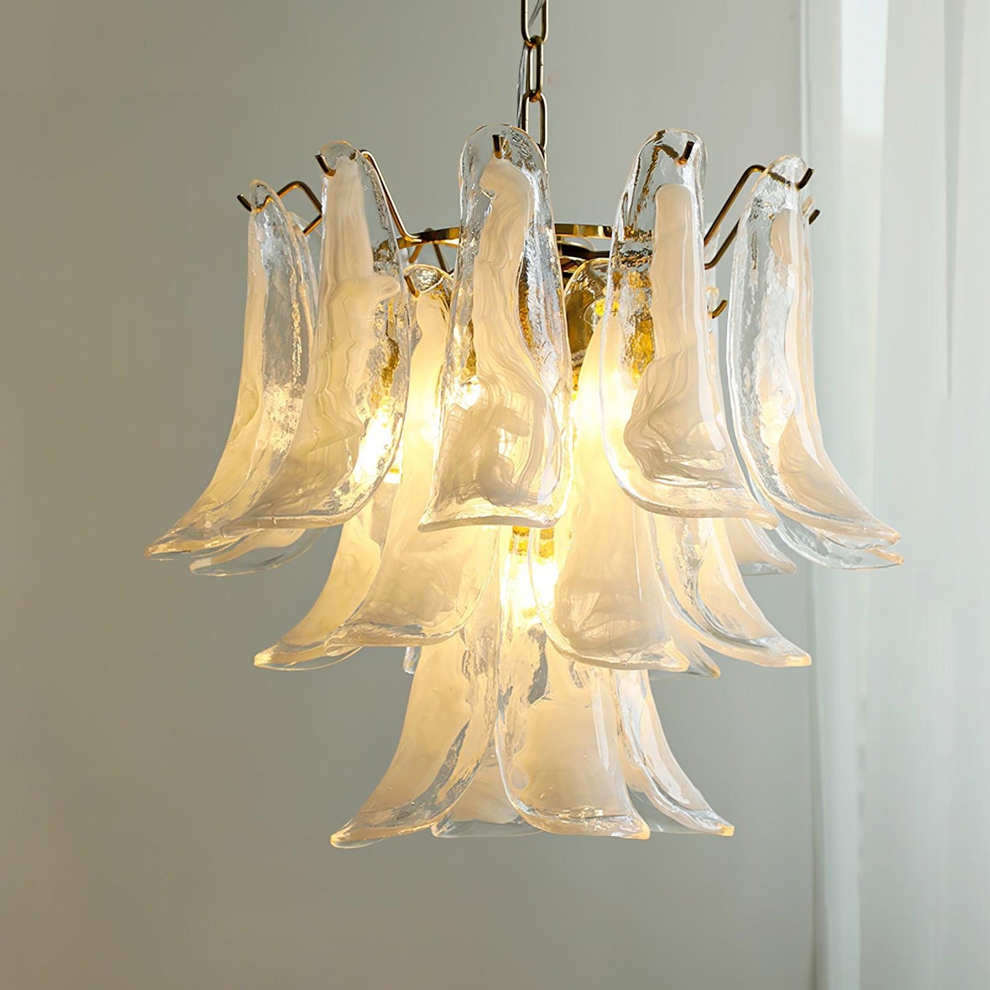 Elegant Glass Leaf Chandelier - Adjustable Height, Energy Efficient Li