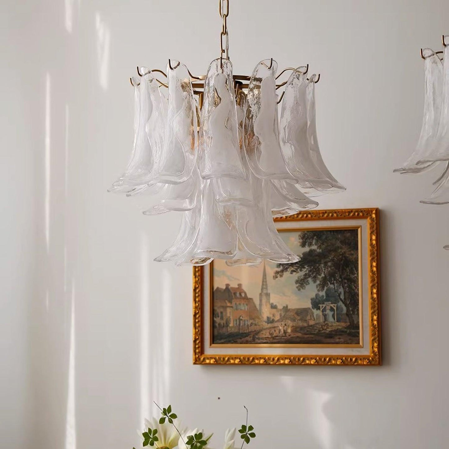 Elegant Glass Leaf Chandelier - Adjustable Height, Energy Efficient Li