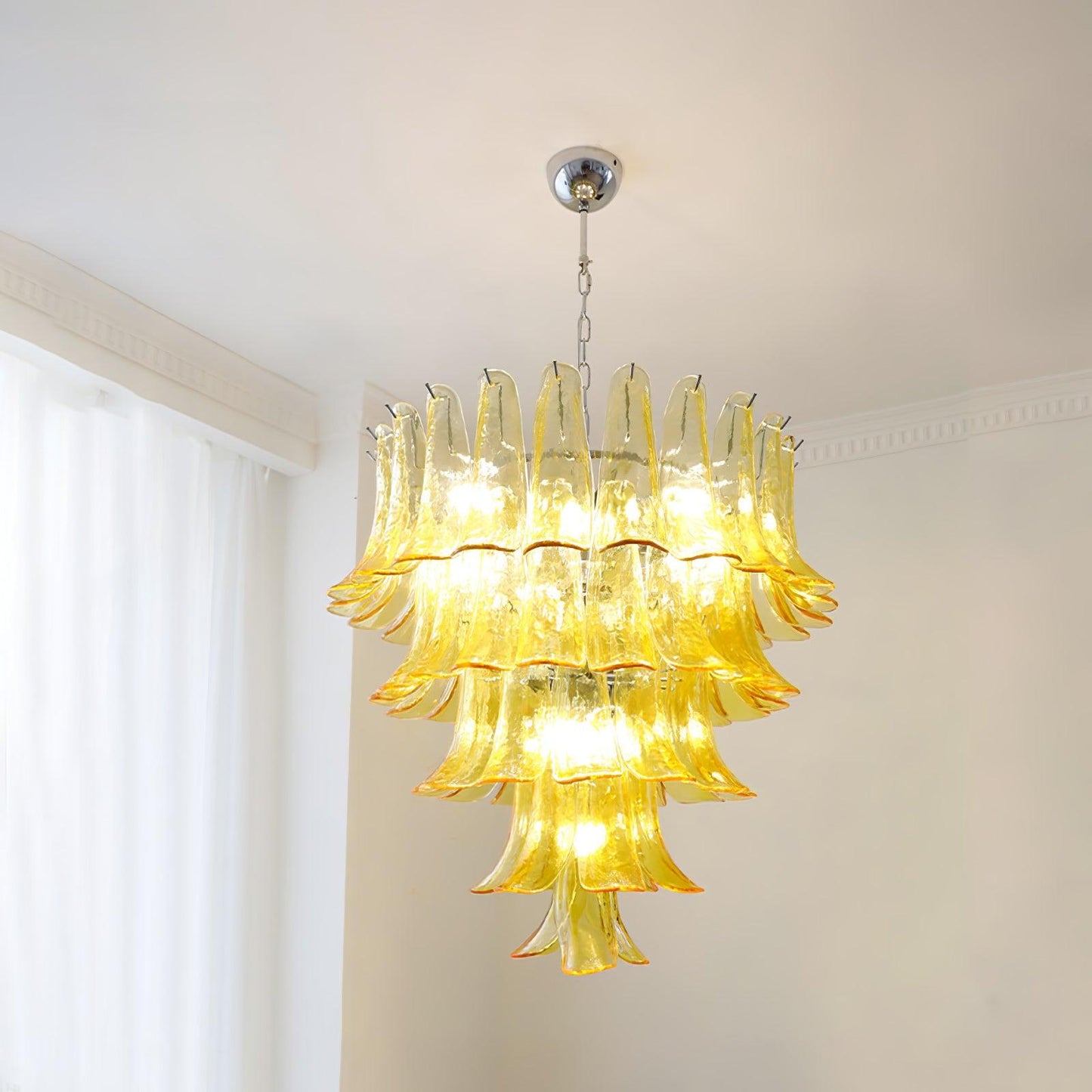 Elegant Glass Leaf Chandelier - Adjustable Height, Energy Efficient Li