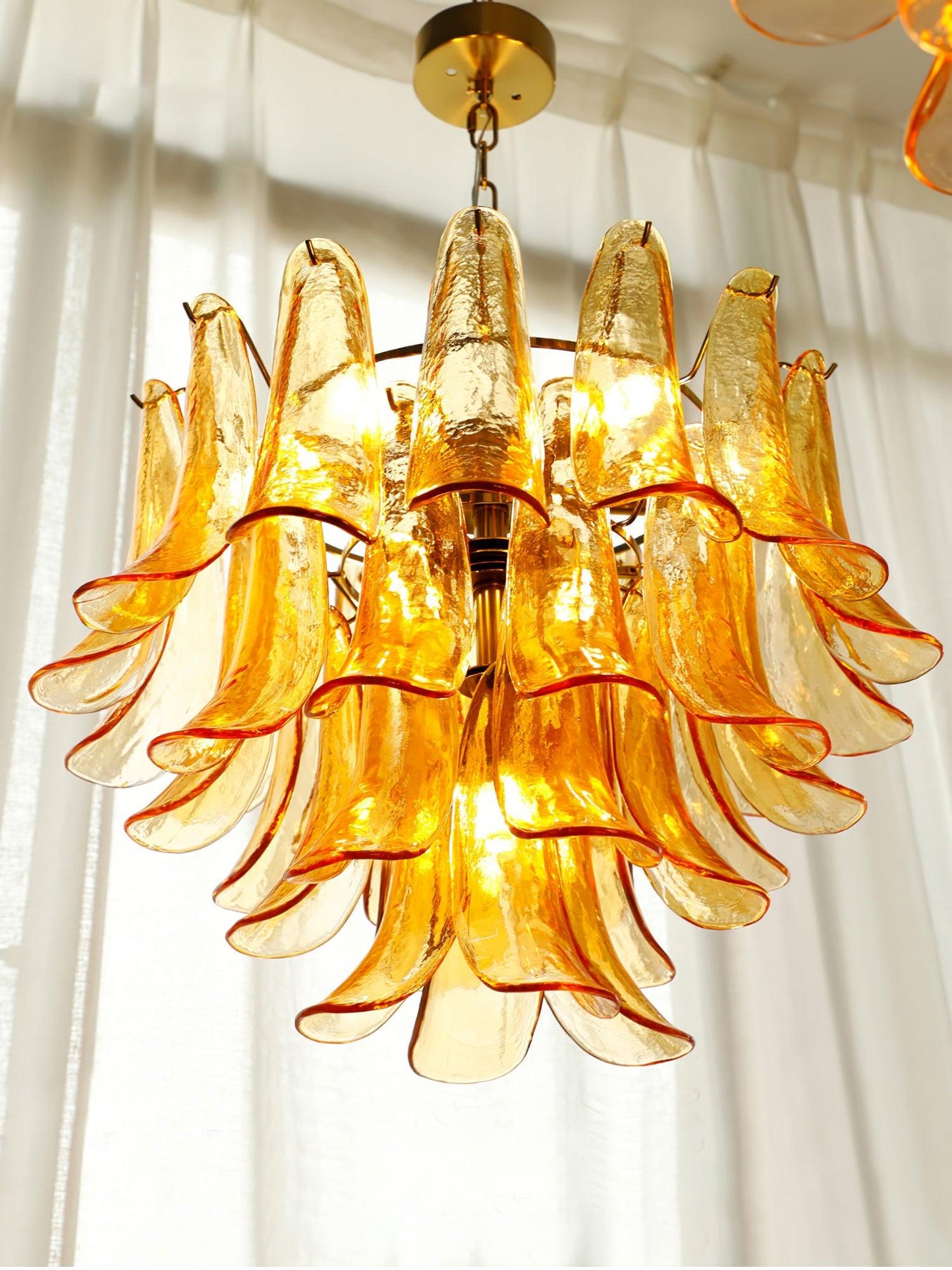 Elegant Glass Leaf Chandelier - Adjustable Height, Energy Efficient Li