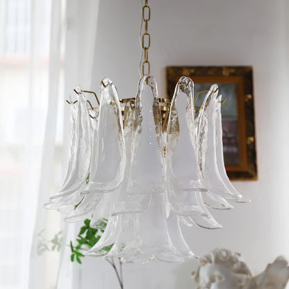 Elegant Glass Leaf Chandelier - Adjustable Height, Energy Efficient Li