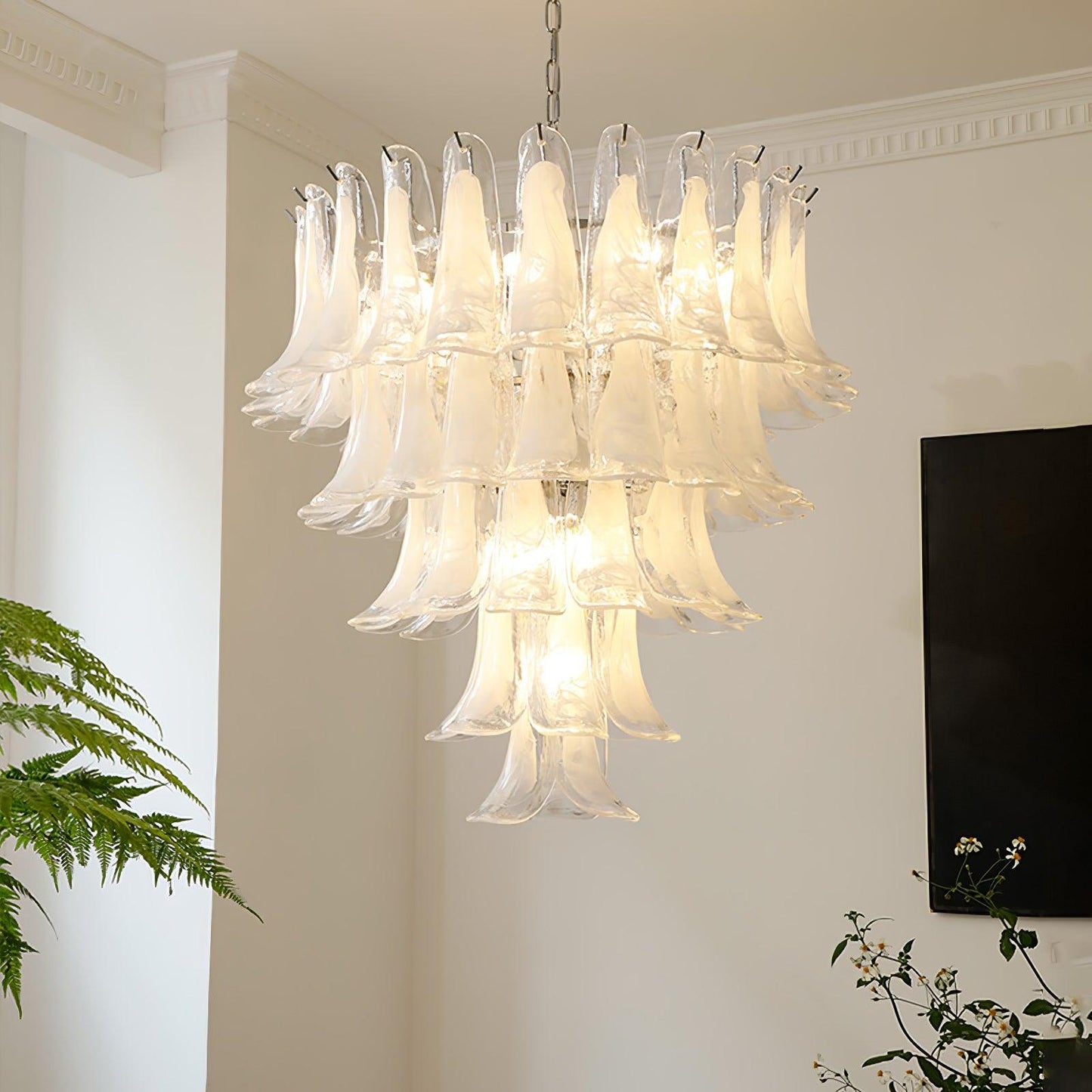 Elegant Glass Leaf Chandelier - Adjustable Height, Energy Efficient Li
