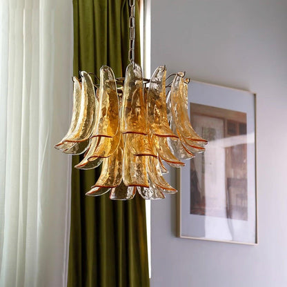 Elegant Glass Leaf Chandelier - Adjustable Height, Energy Efficient Li