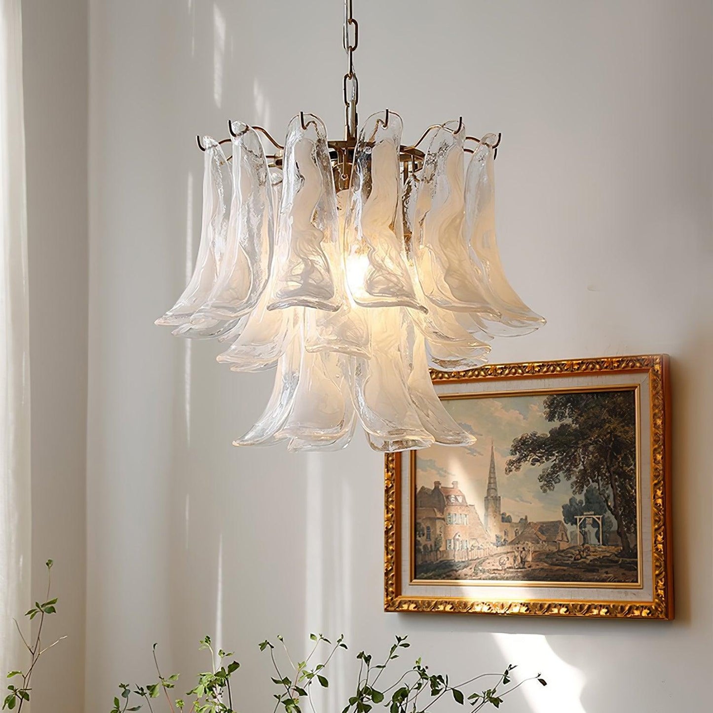 Elegant Glass Leaf Chandelier - Adjustable Height, Energy Efficient Li