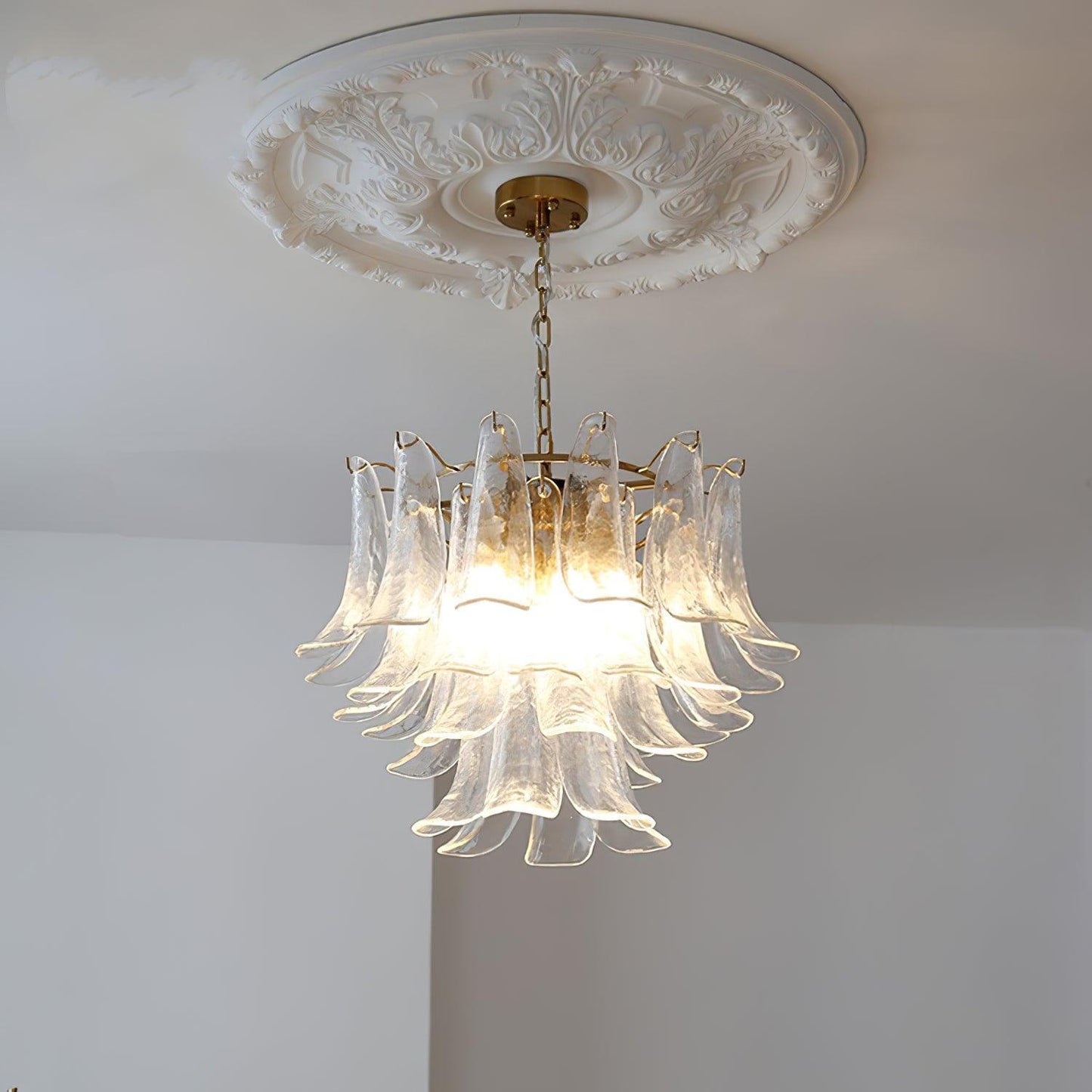 Elegant Glass Leaf Chandelier - Adjustable Height, Energy Efficient Li