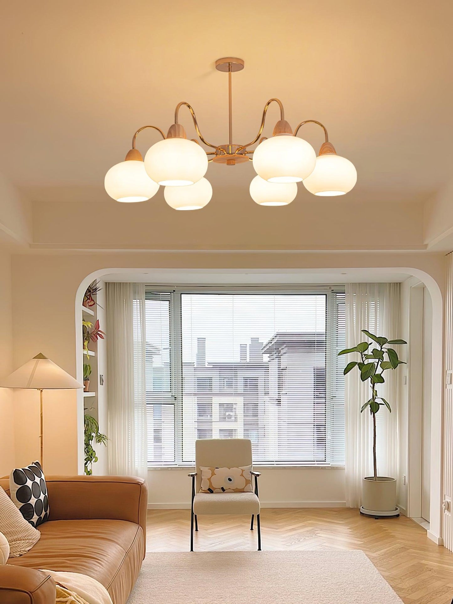 Elegant Glass Persimmon Chandelier with Adjustable Height & Warm Light