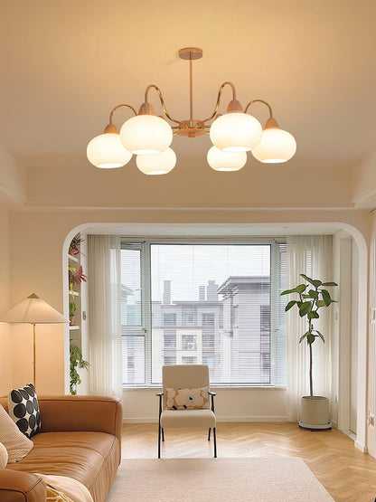 Elegant Glass Persimmon Chandelier with Adjustable Height & Warm Light