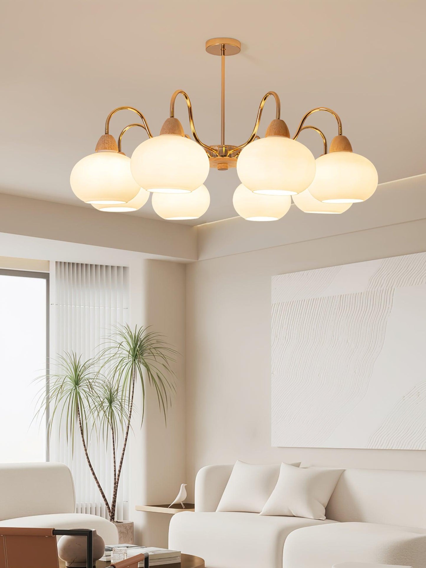 Elegant Glass Persimmon Chandelier with Adjustable Height & Warm Light
