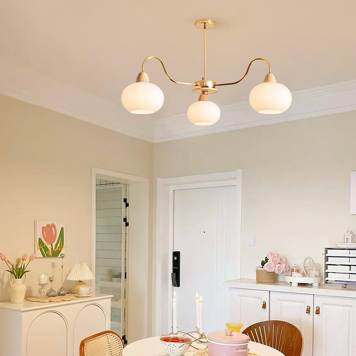 Elegant Glass Persimmon Chandelier with Adjustable Height & Warm Light