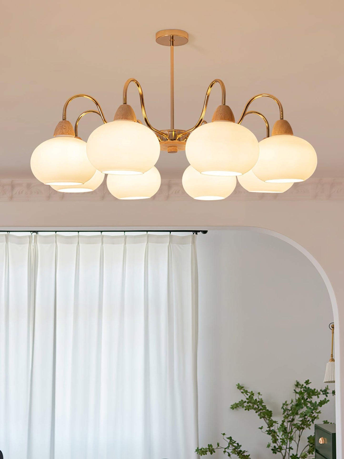 Elegant Glass Persimmon Chandelier with Adjustable Height & Warm Light