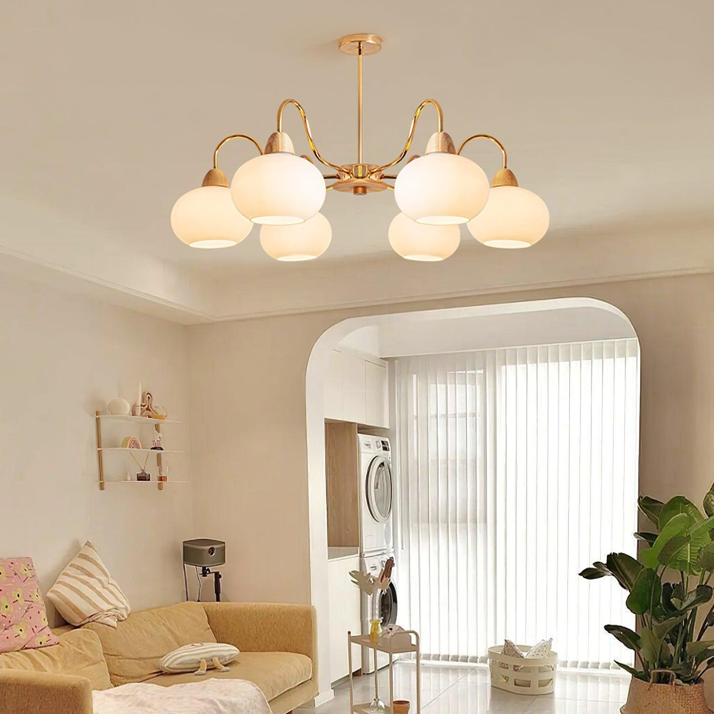 Elegant Glass Persimmon Chandelier with Adjustable Height & Warm Light