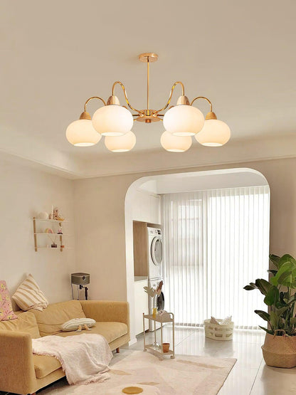 Elegant Glass Persimmon Chandelier with Adjustable Height & Warm Light
