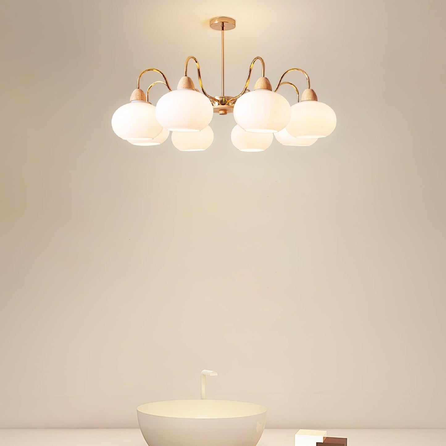 Elegant Glass Persimmon Chandelier with Adjustable Height & Warm Light