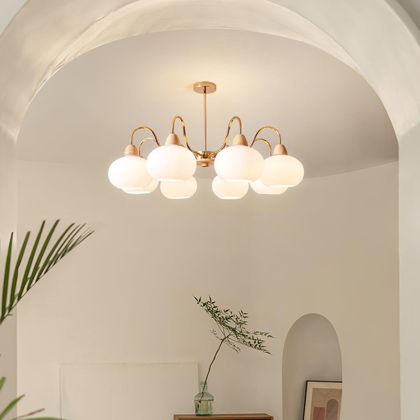 Elegant Glass Persimmon Chandelier with Adjustable Height & Warm Light