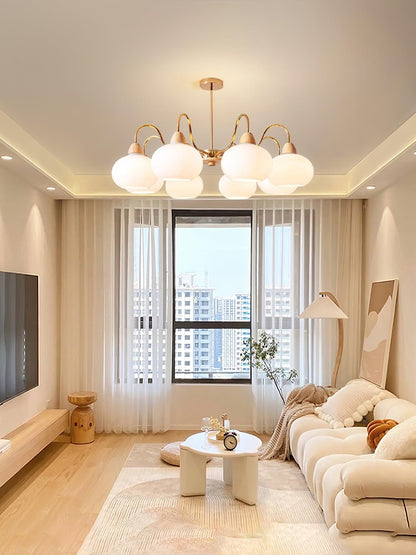 Elegant Glass Persimmon Chandelier with Adjustable Height & Warm Light