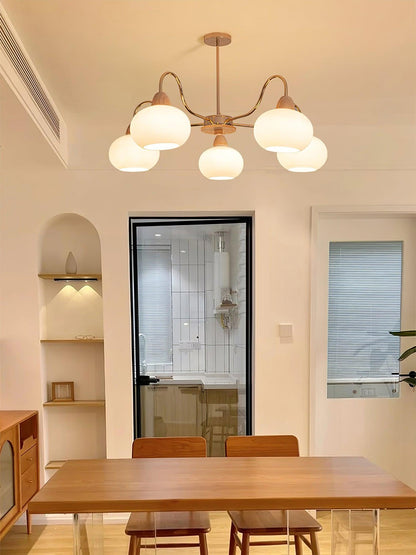 Elegant Glass Persimmon Chandelier with Adjustable Height & Warm Light