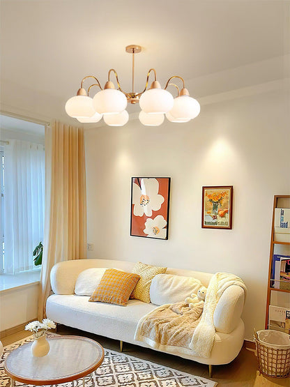 Elegant Glass Persimmon Chandelier with Adjustable Height & Warm Light