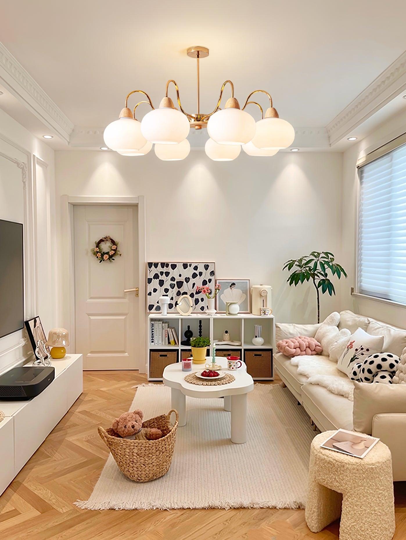Elegant Glass Persimmon Chandelier with Adjustable Height & Warm Light