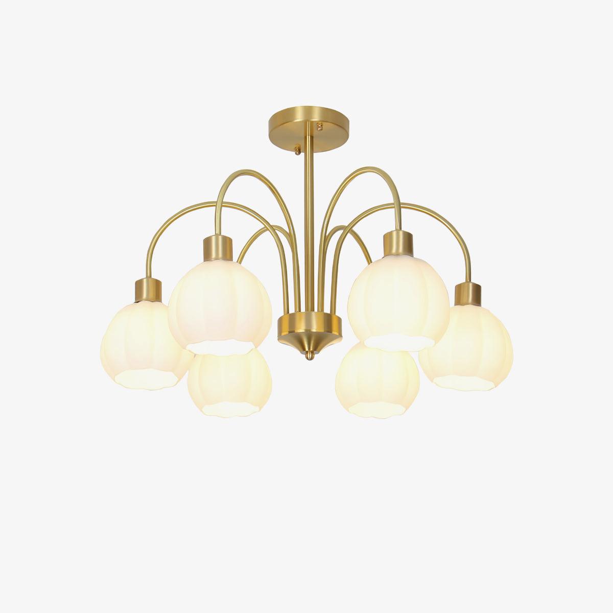 Elegant Glass Pumpkin Gold Chandelier with Adjustable Height & LED Com