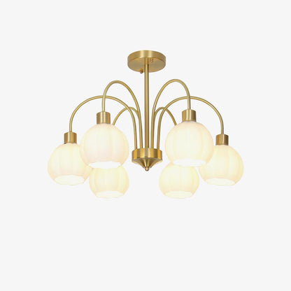 Elegant Glass Pumpkin Gold Chandelier with Adjustable Height & LED Com