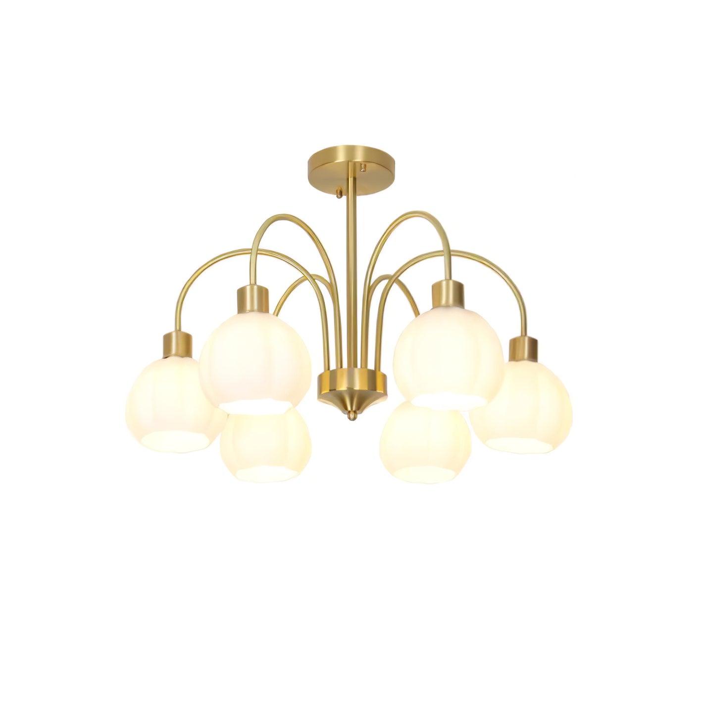 Elegant Glass Pumpkin Gold Chandelier with Adjustable Height & LED Com