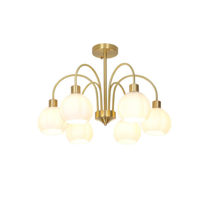 Elegant Glass Pumpkin Gold Chandelier with Adjustable Height & LED Com
