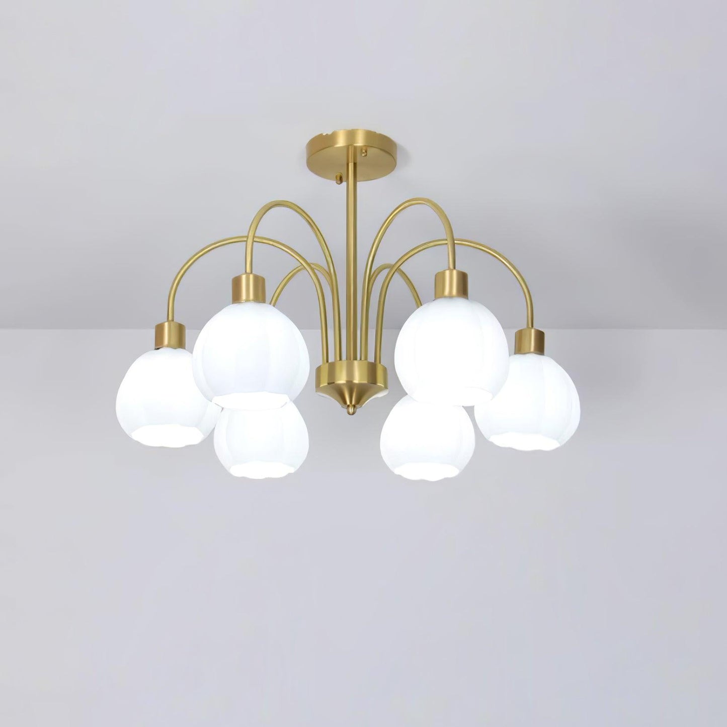 Elegant Glass Pumpkin Gold Chandelier with Adjustable Height & LED Com