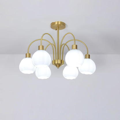 Elegant Glass Pumpkin Gold Chandelier with Adjustable Height & LED Com