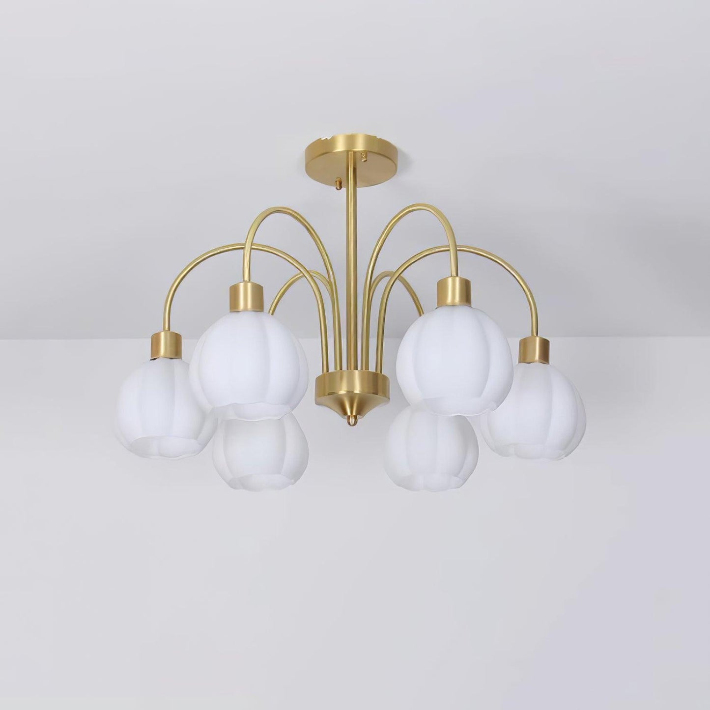Elegant Glass Pumpkin Gold Chandelier with Adjustable Height & LED Com