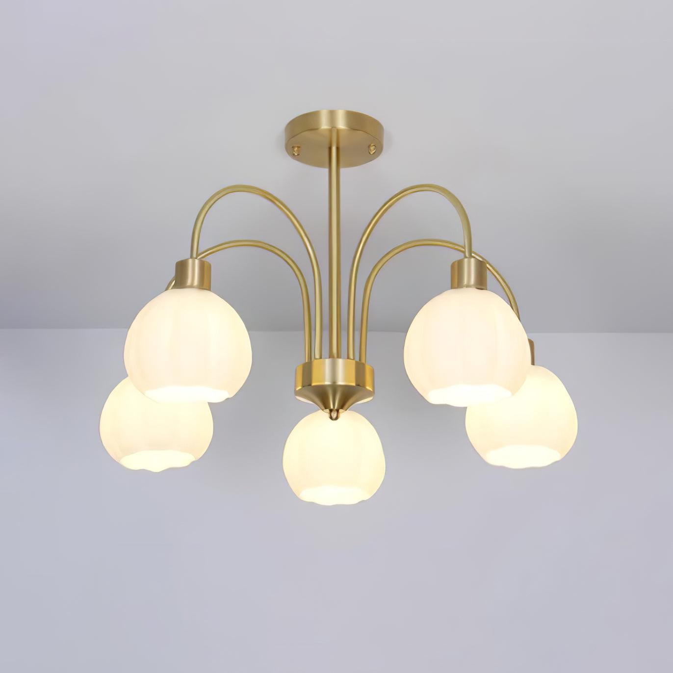 Elegant Glass Pumpkin Gold Chandelier with Adjustable Height & LED Com
