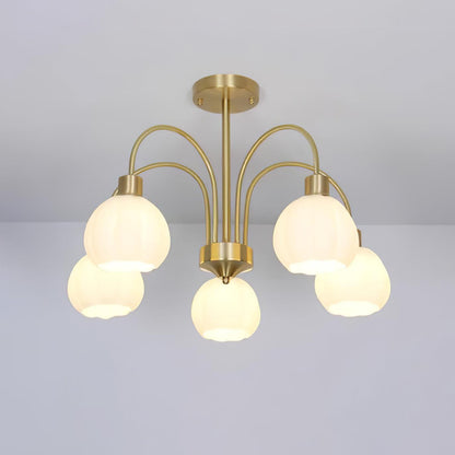 Elegant Glass Pumpkin Gold Chandelier with Adjustable Height & LED Com