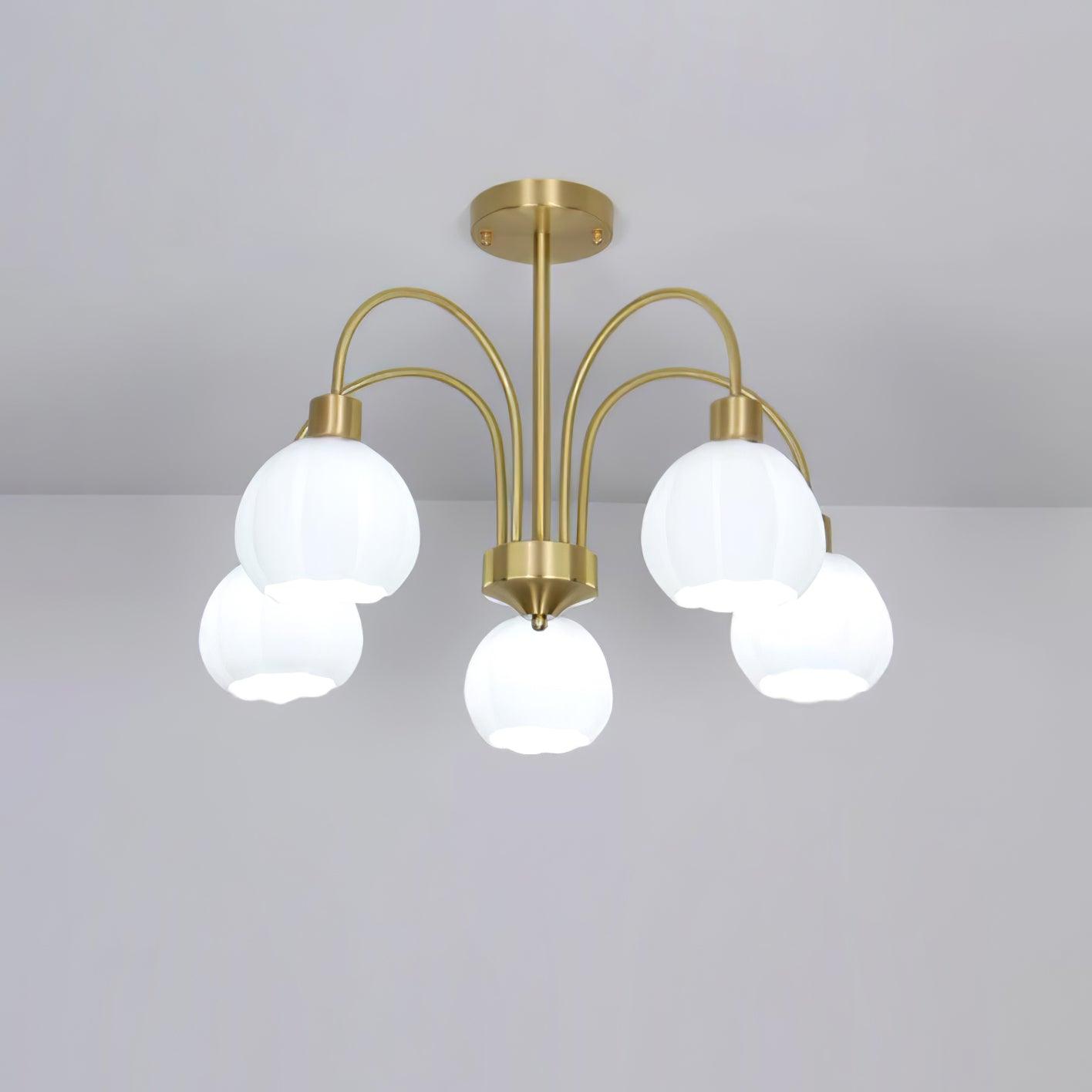 Elegant Glass Pumpkin Gold Chandelier with Adjustable Height & LED Com