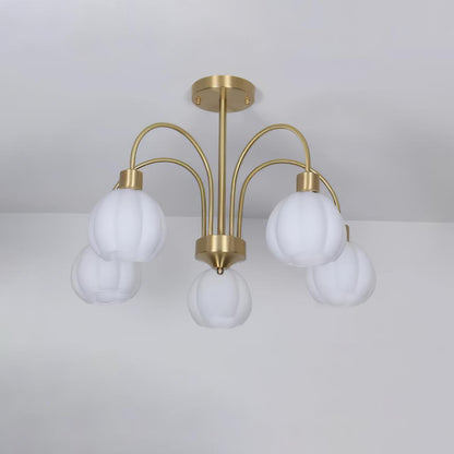Elegant Glass Pumpkin Gold Chandelier with Adjustable Height & LED Com