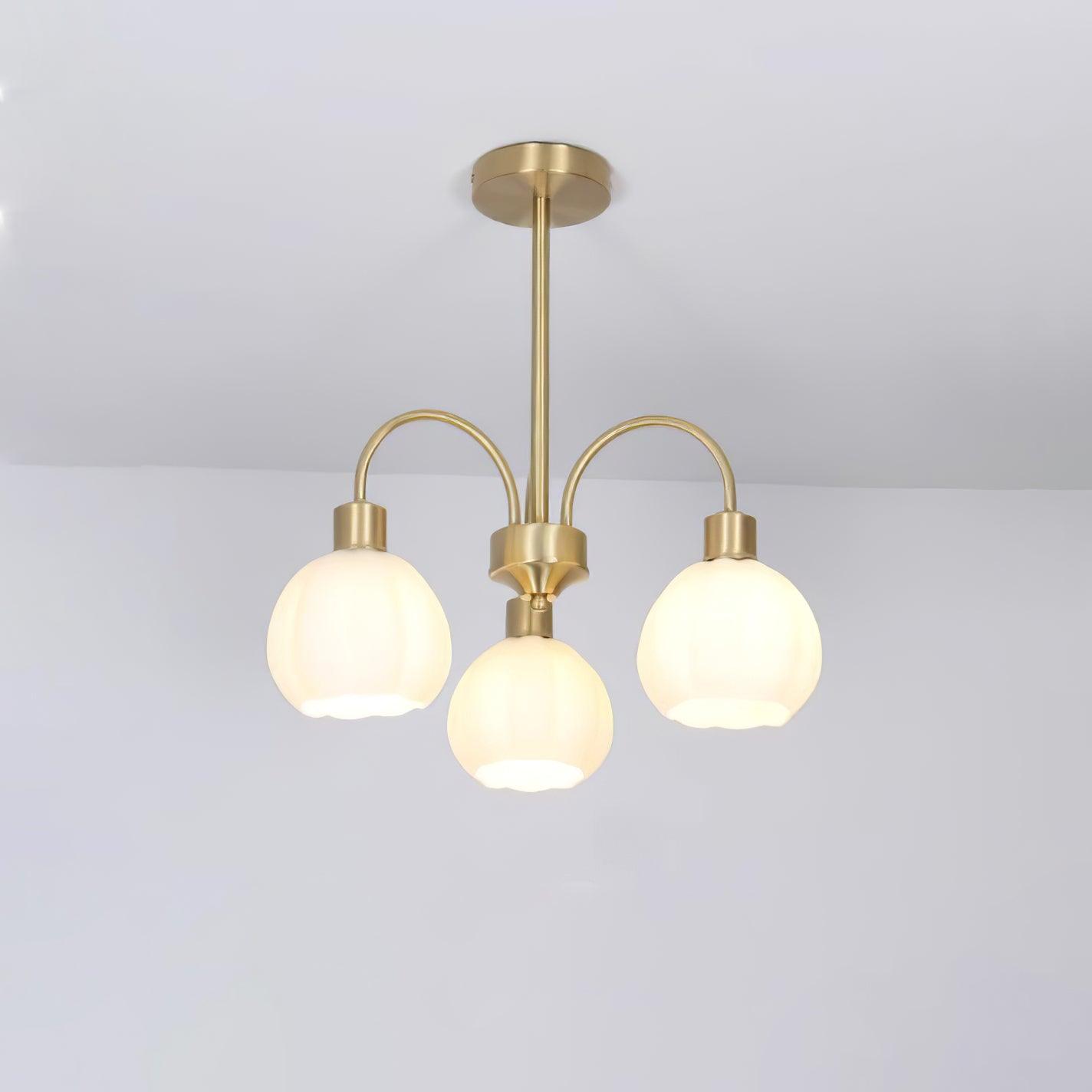 Elegant Glass Pumpkin Gold Chandelier with Adjustable Height & LED Com