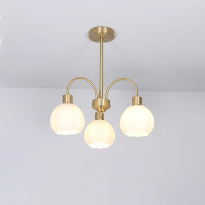Elegant Glass Pumpkin Gold Chandelier with Adjustable Height & LED Com
