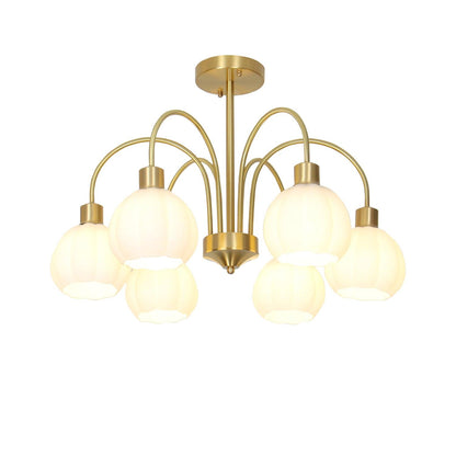 Elegant Glass Pumpkin Gold Chandelier with Adjustable Height & LED Com