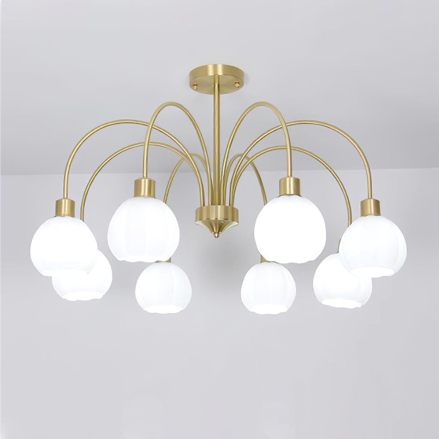 Elegant Glass Pumpkin Gold Chandelier with Adjustable Height & LED Com