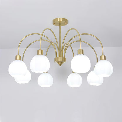 Elegant Glass Pumpkin Gold Chandelier with Adjustable Height & LED Com