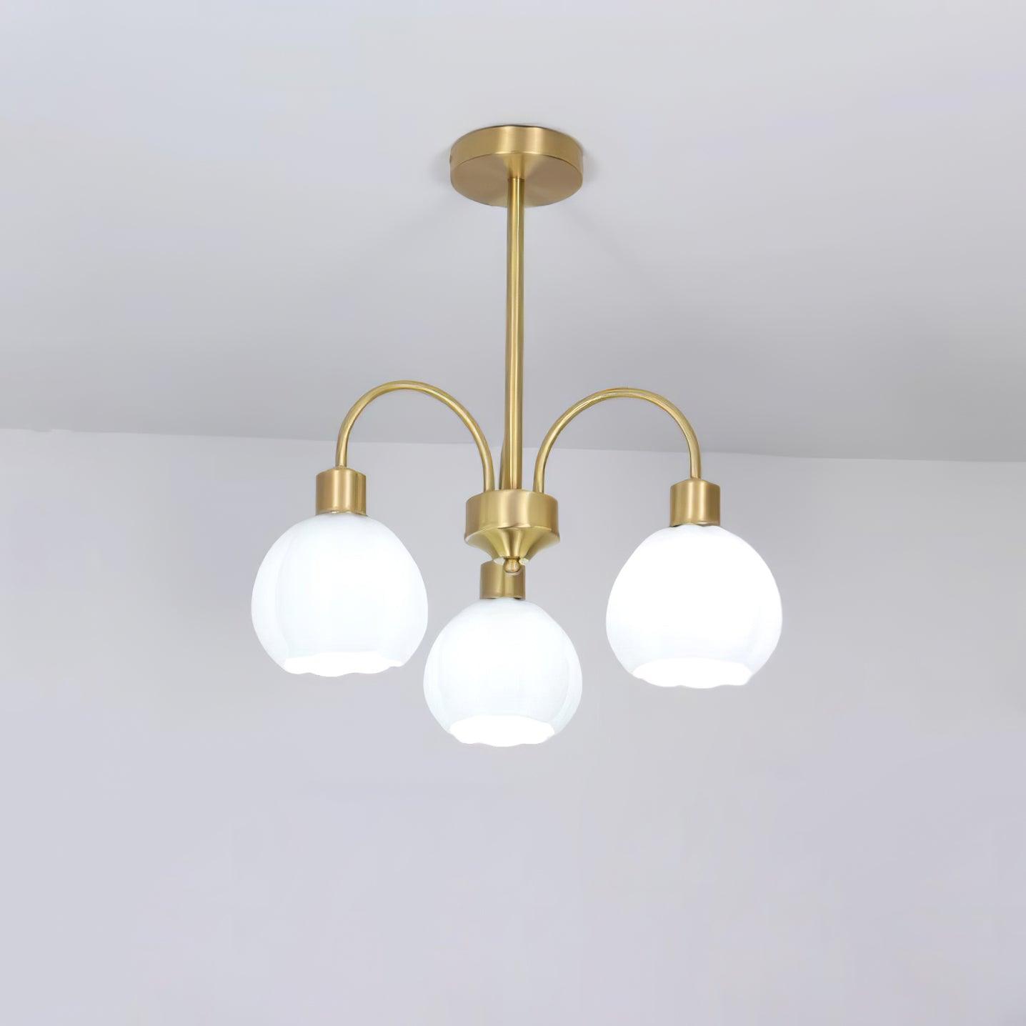 Elegant Glass Pumpkin Gold Chandelier with Adjustable Height & LED Com