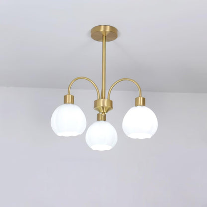 Elegant Glass Pumpkin Gold Chandelier with Adjustable Height & LED Com